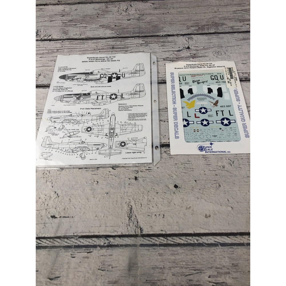 SUPER SCALE Decal #48-732 P-51 D MUSTANG 354th FG, 9th AF Brueland, iGrim + more